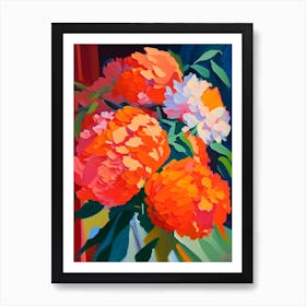 Cut Flowers Of  Peonies Orange Colourful 1 Painting Art Print