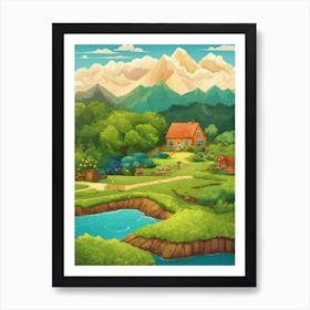 Cartoon Landscape Wall Art For Living Room Art Print