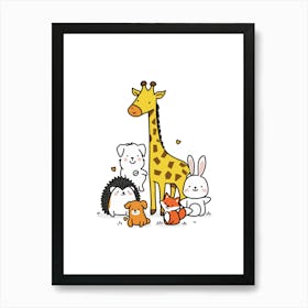 Giraffe And Animals Art Print