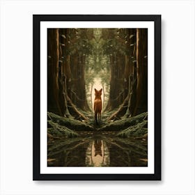 Fox Walking Through A Forest Realism Illustration 7 Art Print