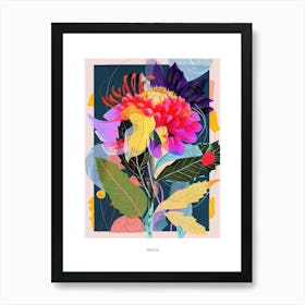 Dahlia 3 Neon Flower Collage Poster Art Print