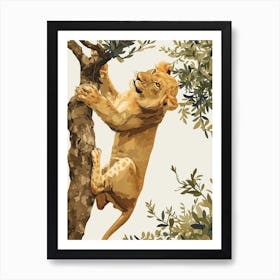 Barbary Lion Climbing A Tree Illustration 4 Art Print