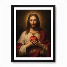 Sacred Heart Of Jesus, Oil On Canvas Portuguese School, 19th Century 015 Art Print