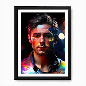 Portrait Of A Man With Colorful Paint Art Print