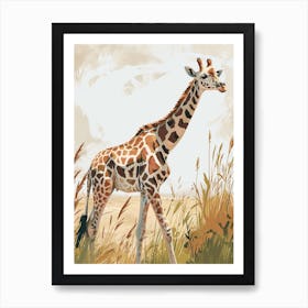 Modern Illustration Of A Giraffe In The Plants 2 Art Print