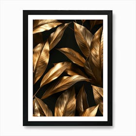 Gold Leaves On Black Background 5 Art Print