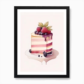 Triple Berry Cake Dessert Retro Minimal Flower Art Print