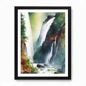 Nohsngithiang Falls, India Water Colour  (1) Art Print