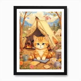 Kawaii Cat Drawings Camping 5 Art Print