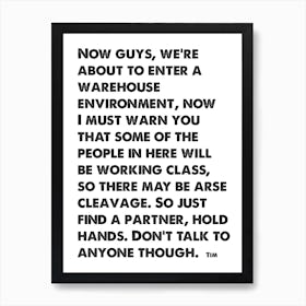 The Office, Tim, Quote, Some of the People Here Will Be Working Class, Wall Print, Wall Art, Print, Poster, Affiche