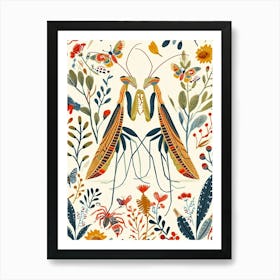 Colourful Insect Illustration Praying Mantis 11 Art Print