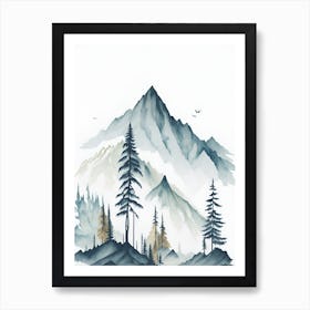 Mountain And Forest In Minimalist Watercolor Vertical Composition 135 Art Print