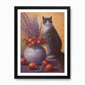 Heather With A Cat 4 Pointillism Style Art Print