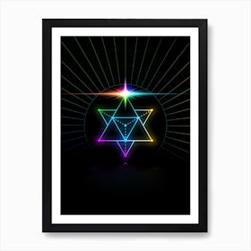 Neon Geometric Glyph in Candy Blue and Pink with Rainbow Sparkle on Black n.0183 Art Print
