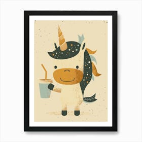 Unicorn With A Coffee Cup Muted Pastels Art Print