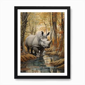 Rhino In The Jungle Realistic Illustration 1 Art Print