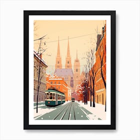 Vintage Winter Travel Illustration Vienna Austria 4 Art Print