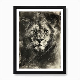 African Lion Charcoal Drawing Symbolic Imagery 3 Art Print