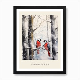 Winter Watercolour Woodpecker 1 Poster Art Print