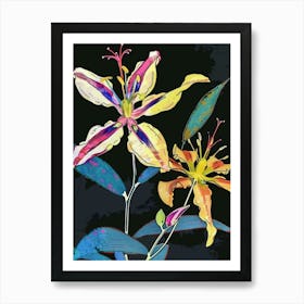 Neon Flowers On Black Columbine 1 Art Print