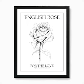 English Rose Black And White Line Drawing 7 Poster Art Print