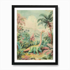 Brachiosaurus Walking Through The Jungle Storybook Style Painting 1 Art Print