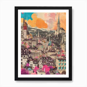 Zurich   Retro Collage Style 2 Art Print