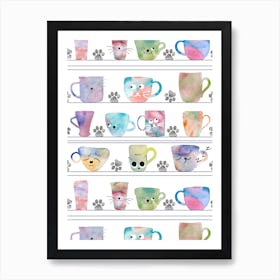 Coffee Cups Cats Art Print