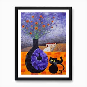 Lavender With A Cat 1 Surreal Joan Miro Style  Art Print