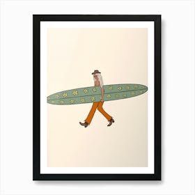 Man Walking With Surfboard Art Print