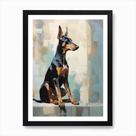 Doberman Pinscher Dog, Painting In Light Teal And Brown 2 Art Print