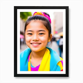 Asian Girl Smiling In The Street-Reimagined Art Print