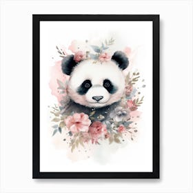 Floral Baby Panda Watercolour 3 Art Print