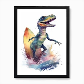 Velociraptor Cute Dinosaur Watercolour 2 Art Print