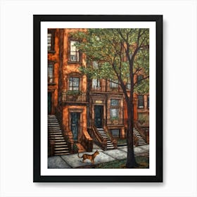 Painting Of New York With A Cat In The Style Of William Morris 1 Art Print