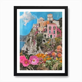 Amalfi Coast   Floral Retro Collage Style 2 Art Print