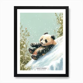 Giant Panda Cub Sliding Down A Snowy Hill Poster 4 Art Print