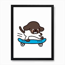 Kawaii Brown Dog On A Blue Skateboard Art Print