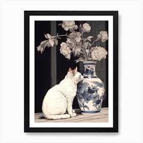 Drawing Of A Still Life Of Gladoli With A Cat 2 Art Print