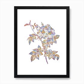 Stained Glass White Rosebush Mosaic Botanical Illustration on White Art Print