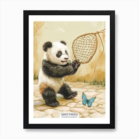 Giant Panda Cub Playing With A Butterfly Net Poster 1 Art Print