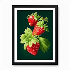 Everbearing Strawberries, Plant, Retro Drawing Art Print