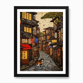 Painting Of Tokyo With A Cat In The Style Of Gustav Klimt 3 Art Print