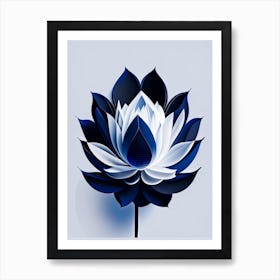 Blue Lotus Black And White Geometric 4 Art Print