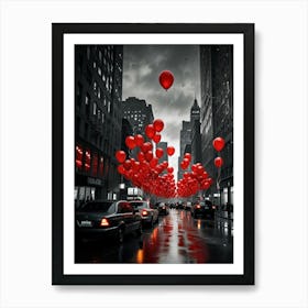 Red Balloons In New York City 1 Art Print