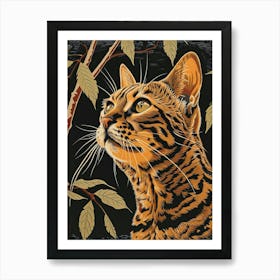 Bengal Cat Relief Illustration 4 Art Print