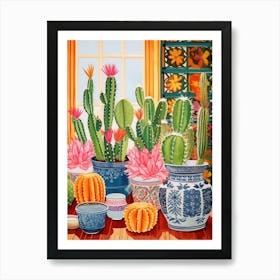 Cactus Painting Maximalist Still Life Turks Head Cactus 2 Art Print