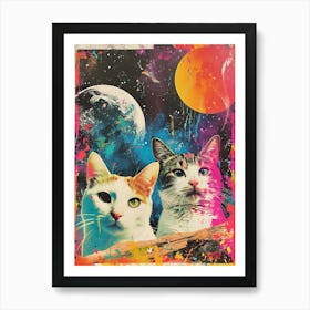Retro Space Cat Collage Inspired Art Print