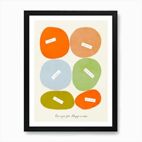 Mid-Mod Minimal Bold Pastel Pebbles –  Recipe for Happiness Art Print