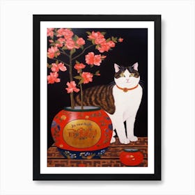 Camellia With A Cat 3 Art Nouveau Klimt Style Art Print